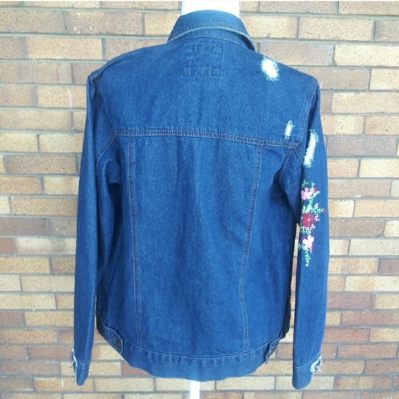 Wax Jean Distressed Denim Jacket embroidered  S - Picture 2 of 8
